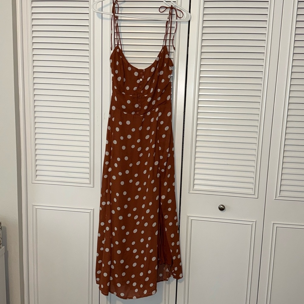 Abercrombie and Fitch brown and white polka dot midi dress